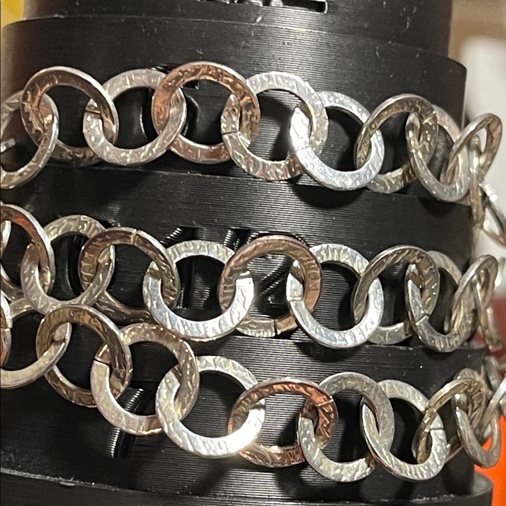 3-strand Circle Link Silver-tone Bracelet - size 7